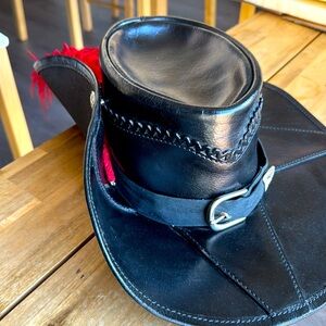 All leather Pirate Renfest Musketeer Cavalier’s Hat w/ostrich plume- Like New!!
